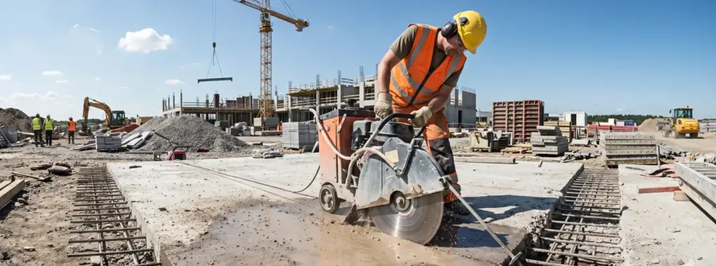 Worker using a diamond saw